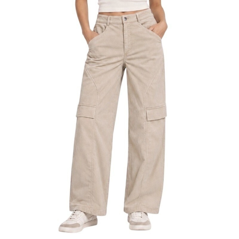 Princess Polly Khaki Corduroy Cargo Wide Leg Pants High Rise Size 4